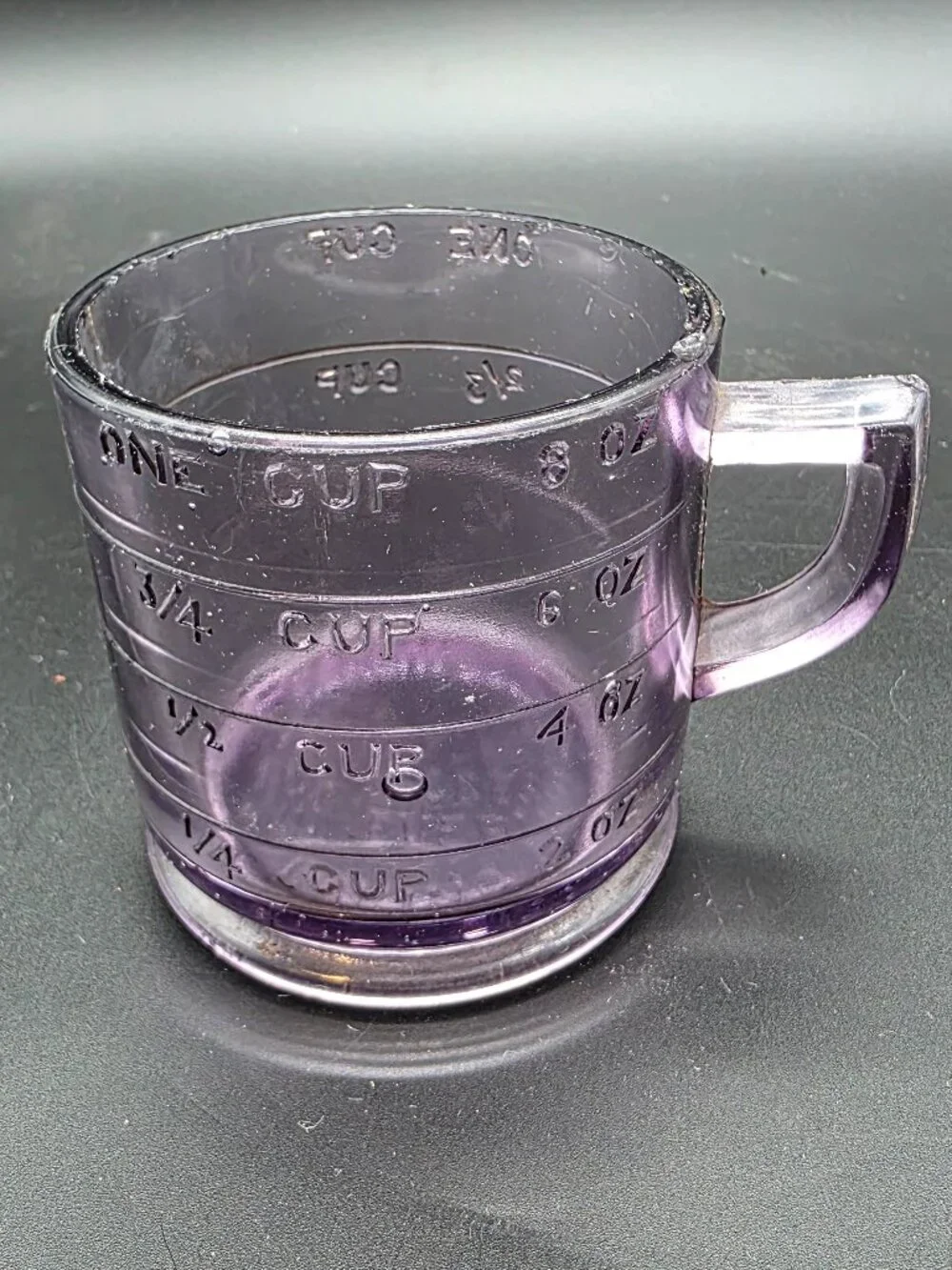 VINTAGE RARE purple GLASS 1-CUP MEASURING CUP Embossed